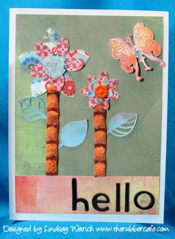 Flower Template: Basic Grey, Leavs: Cricut, Hello: Sizzix, Stamp: The Rubber Cafe