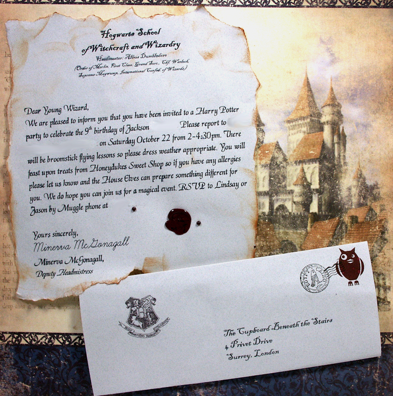 Harry Potter Hogwarts Birthday Party Invitations x 10 Plus FREE Envelopes