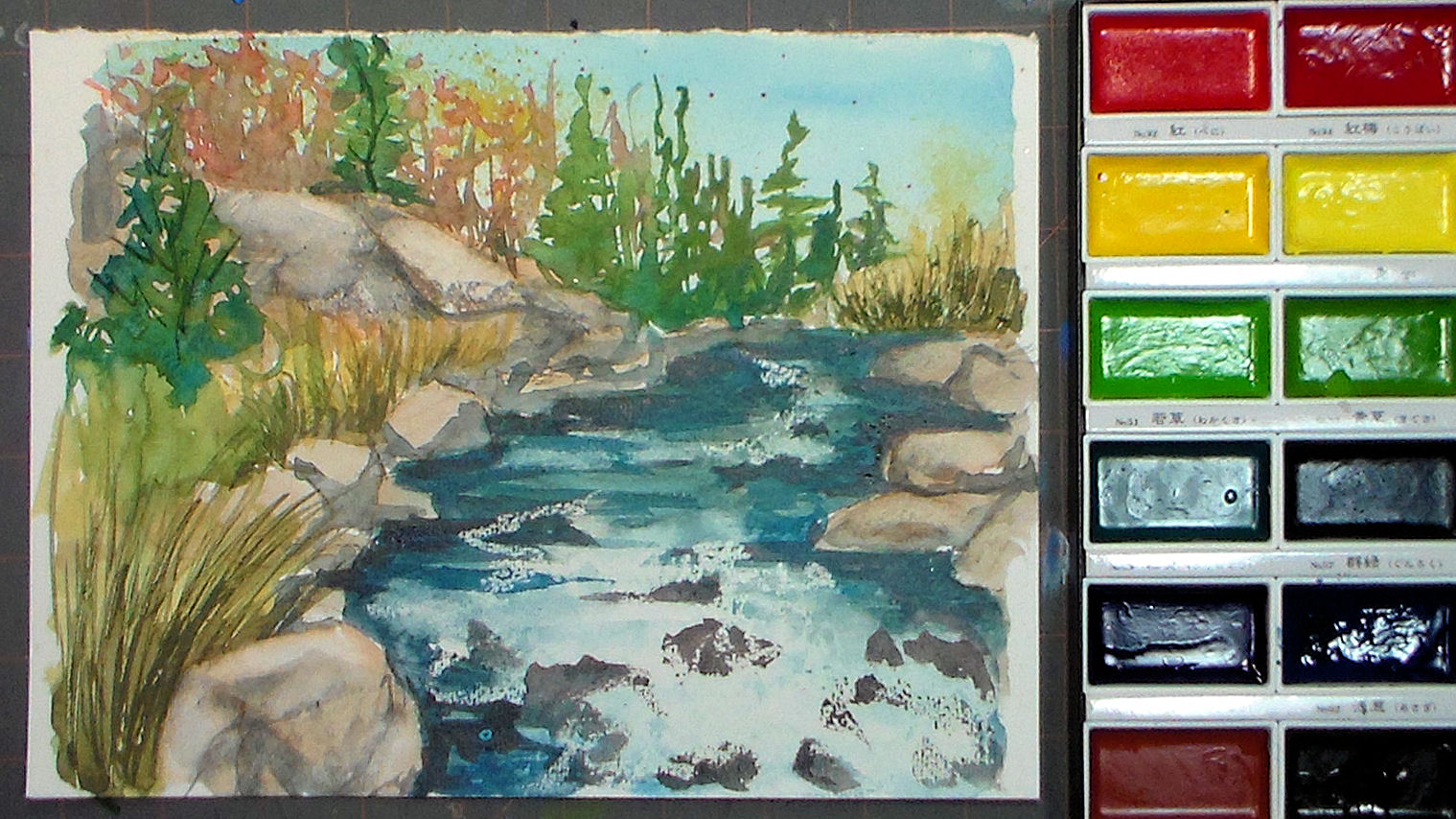 Relax and Paint a Happy Little Stream! {Using Gansai Tambi