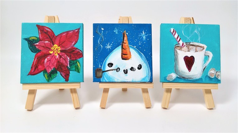 3 Cute Christmas Canvasses! Beginner Acrylic Tutorial! – The