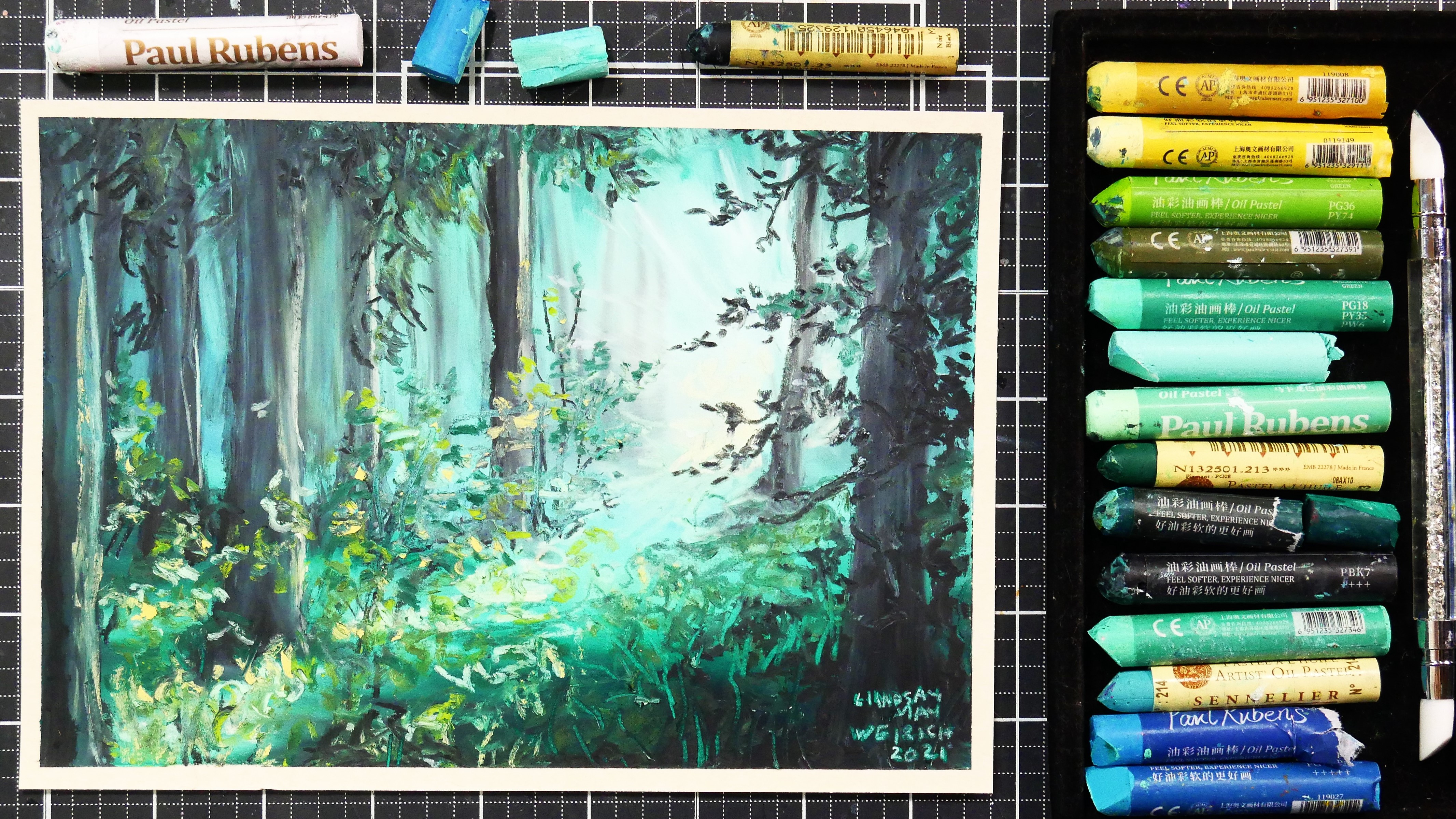 Misty Woods in Oil Pasels (You can paint this!) – The Frugal Crafter Blog