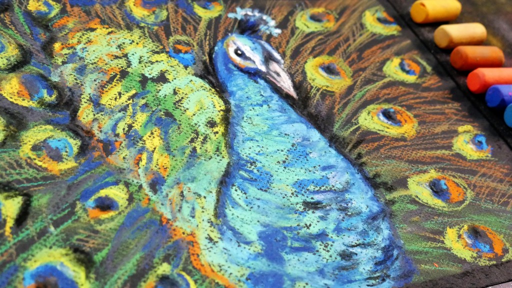 pastel painting of a peacock